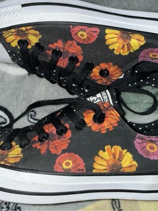 Converse Shoes - Converse Black Low-Top Sneakers with Orange, Yellow & Pink Floral Print